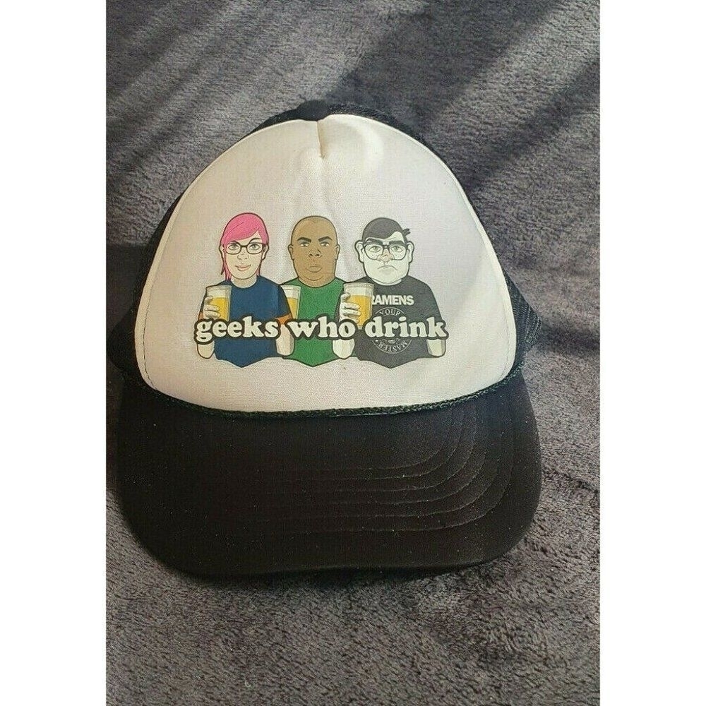 "GEEKS WHO DRINK" BLACK & WHITE SNAPBACK MESH BACK HAT